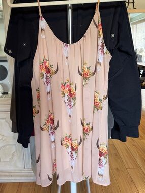 Show Me Your Mumu Floral Bull Skull Beige Slip Dress Size Medium